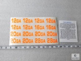 Set of 16 Ammo Can / Box Labels Hi-Vis Orange for Shotgun Gauges (12,16, 20, & 28)