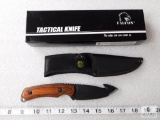 New Falcon Fixed Blade Tactical Knife with Gut Hook, SS blade, Wood Handle, & Nylon Sheath