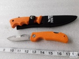 NWTF New Set - Folder Knife with Gut Hook & Fixed Blade with Nylon Sheath