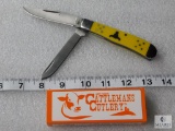 New Cattlemans Cutlery 2 Blade Folder Knife Yellow handle