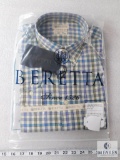 New Beretta Mens Drip Dry Shirt Beige Check Button Up Sz Medium