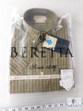 New Beretta Mens Drip Dry Shirt Green Check Short Sleeve Button Up Sz Medium