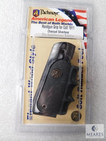 New Pachmayr Handgun Grips for Colt 1911 Charcoal Silvertone for Ambidextrous Safety