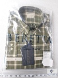 New Beretta Mens Green Beige Check Classic Drip Dry Button Up Shirt Sz Large