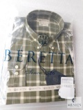 New Beretta Mens Green Beige Check Classic Drip Dry Button Up Shirt Sz Large