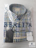 New Beretta Mens Drip Dry Shirt Beige Check Button up Sz L