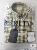 New Beretta Mens Drip Dry Shirt Green & Light Beige Sz Large