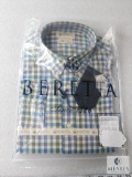 New Beretta Mens Drip Dry Shirt Beige Check Button up Sz M