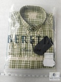 New Beretta Mens Drip Dry Shirt Green & Light Beige Sz Medium