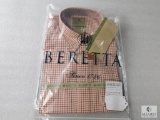 New Beretta Mens BD Drip Dry Shirt Beige & Red Check Sz Medium