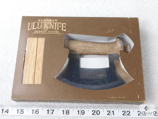 New Alaskan Ulu knife with stand and antler handle