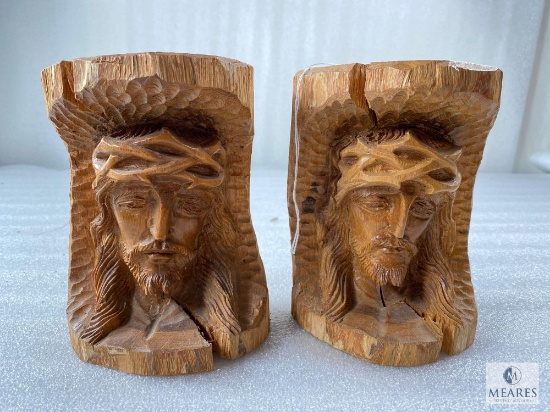 Set of Two Hand Carved Jesus Bookends