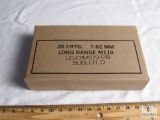 20 rounds Lake City M118 7.62x51 long range ammunition