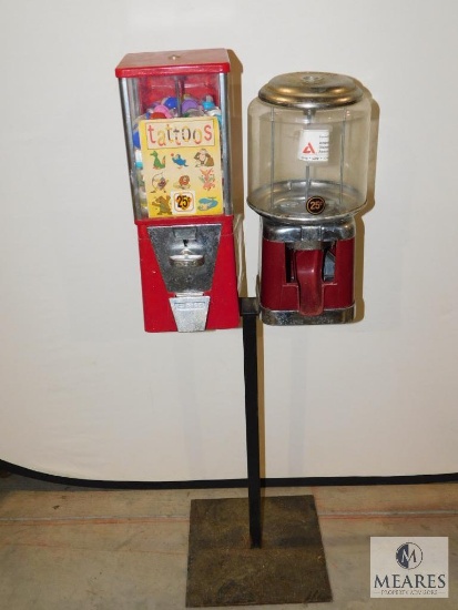 Oak Vintage Double Gumball Vending Machine with Stand