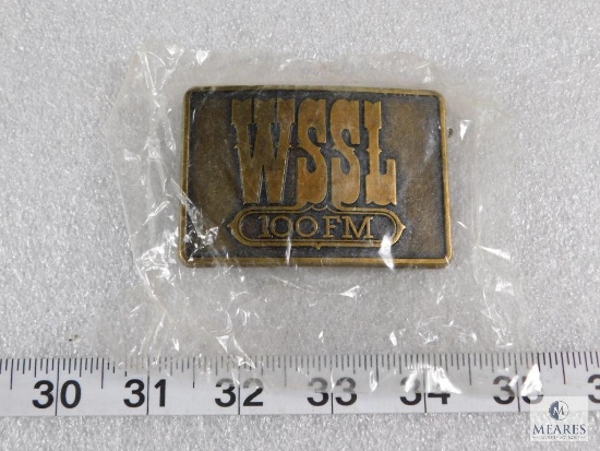 Vintage Whistle 100 FM WSSL Radio Brass Belt Buckle