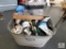 Galvanized Tub of Electrical Items - Electric Motor, Wire, Fishtape, Receptacle Boxes, and More
