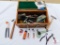 Small Wood Tool Box with Assortment of Hand Tools