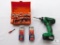 Hitachi 12 Volt Drill, Two New Bosch Router Bits, and Partial Box of Various Router Bits