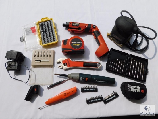 Black & Decker Lot - Sander, Cordless Screwdrivers, Bit Sets, AutoTape, and More