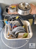 Large Lot of Pet Supplies - Bowls, Cable Runner, Toys, and Grooming Supplies