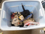 Tote of Assorted Plumbing Supplies - Drain Snake, Valves, and More