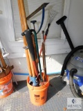 Lot of Yard Tools - Post Hole Digger, Weed Puller, Small Rake and More