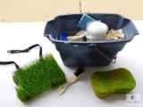 Bucket of Cleaning Supplies - Sponges, Shoe Brush, and More