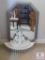 Lot: Silver frames, Beveled Glass Mirror and White Wall Shelf