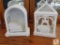 Lot of (2) Decorative White Candle Holders with Small Glass Display