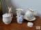 Lot: Decorative Porcelain Figurines, Water Pitcher and Dish, and Trinket Holder