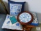 Lot: Asian Inspired Blue and White Pillows, Framed Cross-stitch and Notepad