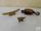 Lot: Small Brass Anvil, Dock Cleat, and Wood & Metal Rope Pulley