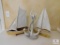 Lot of 2: Decorative Wooden and Tin Boats with Wood and Resin Anchor Decoration