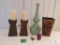 Lot of Home Decorations- Tall Candle Holders and Battery Candles with Tin and Ceramic Vase