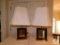 Lot of 2: Wood & Brass Base Modern-style Table Lamps with Ivory Shades