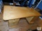 Wood Office Desk: 3-Drawer and (1) Cabinet in Honey Oak Laminate