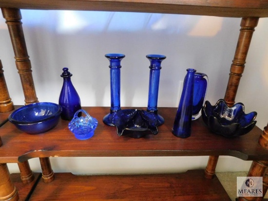 Lot of 9: Cobalt Blue Glass Decorations