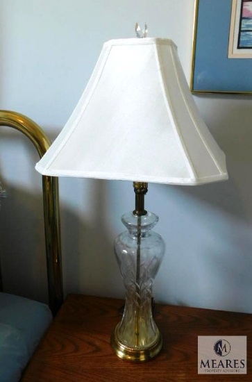 Cut Glass Table Lamp with White Square Shade