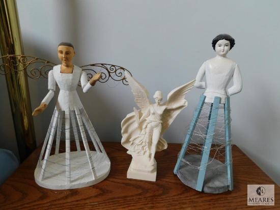 Lot: Atlas Greece Angel Statue and Two Wood Base Art Statues
