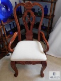 Carved Wood Accent Chair with Ivory Upholstered Seat