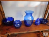 Lot of 6: Cobalt Blue Glass Decorations with Blue Glass Balls
