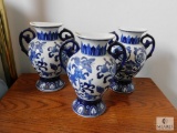 Lot of (3) White and Blue Ceramic Vases/Wall Sconces