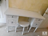 Wood Desk Table - Painted White and Silver with 4 drawers