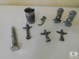 Lot of 8 pieces: Pewter Figures - Totem Pole, Singapore Lion Fish, German Cup and Handle