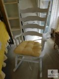 Wooden White Ladder Back Rocking Chair with Yellow Cushion