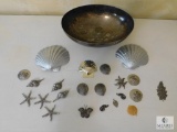 Silver Tone Bowl with Silver and Pewter Tone Seashells