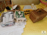 Lot of Assorted Bags, Baskets and Faux Wood Logs Painted White