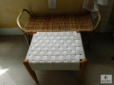 Lot: White Rope Footstool and Rattan Bed Tray