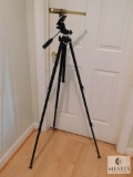 Vivitar Tripod with Vintage Brass Nautical Telescope