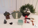 Lot of Oriental Home Decorations faux Bonsai Tree, Fan, Perfume Bottle